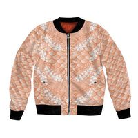 Apricot Mermaid Puakenikeni Maile Lei Bomber Jacket LT01 Unisex Apricot - Polynesian Pride