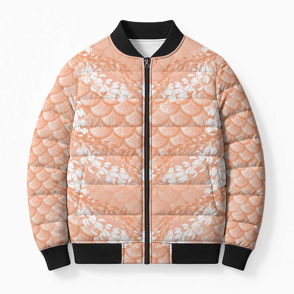 Apricot Mermaid Puakenikeni Maile Lei Bomber Puffer Jacket LT01 Unisex Apricot - Polynesian Pride