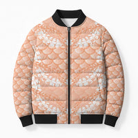 Apricot Mermaid Puakenikeni Maile Lei Bomber Puffer Jacket LT01 Unisex Apricot - Polynesian Pride