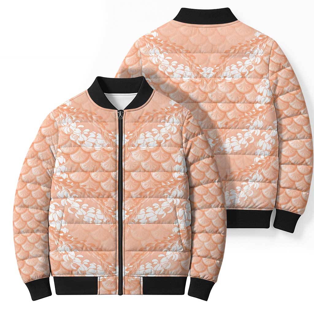 Apricot Mermaid Puakenikeni Maile Lei Bomber Puffer Jacket LT01 - Polynesian Pride