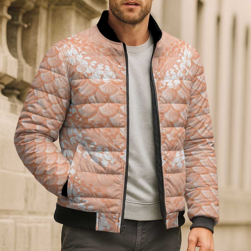 Apricot Mermaid Puakenikeni Maile Lei Bomber Puffer Jacket LT01 - Polynesian Pride