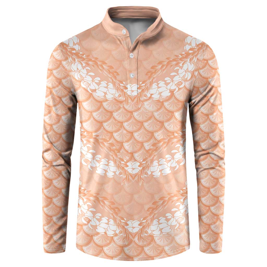 Apricot Mermaid Puakenikeni Maile Lei Button Sweatshirt LT01 Apricot - Polynesian Pride
