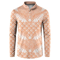 Apricot Mermaid Puakenikeni Maile Lei Button Sweatshirt LT01 Apricot - Polynesian Pride