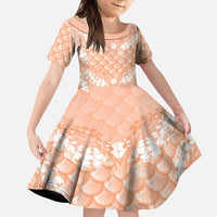 Apricot Mermaid Puakenikeni Maile Lei Family Matching Long Sleeve Bodycon Dress and Hawaiian Shirt