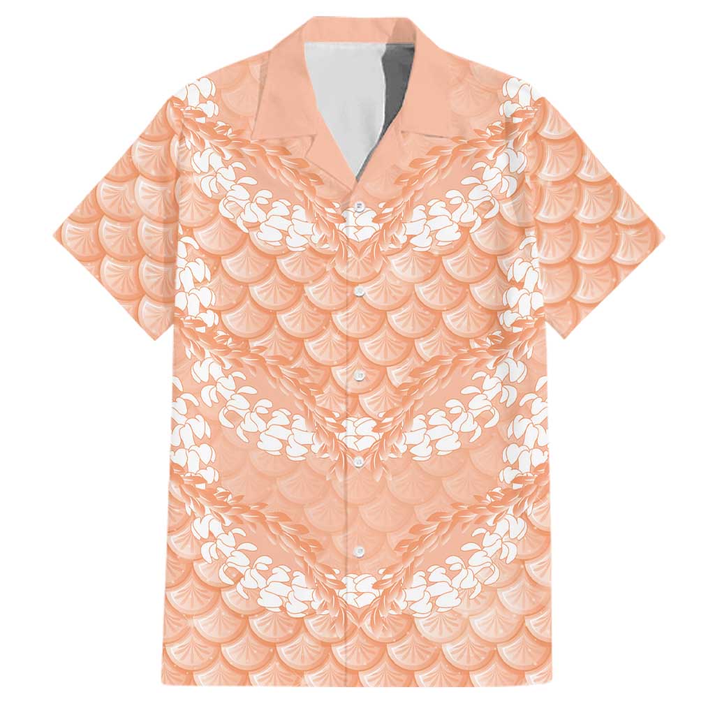 Apricot Mermaid Puakenikeni Maile Lei Family Matching Mermaid Dress and Hawaiian Shirt