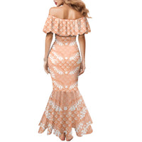 Apricot Mermaid Puakenikeni Maile Lei Family Matching Mermaid Dress and Hawaiian Shirt
