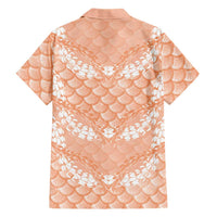 Apricot Mermaid Puakenikeni Maile Lei Family Matching Off The Shoulder Long Sleeve Dress and Hawaiian Shirt