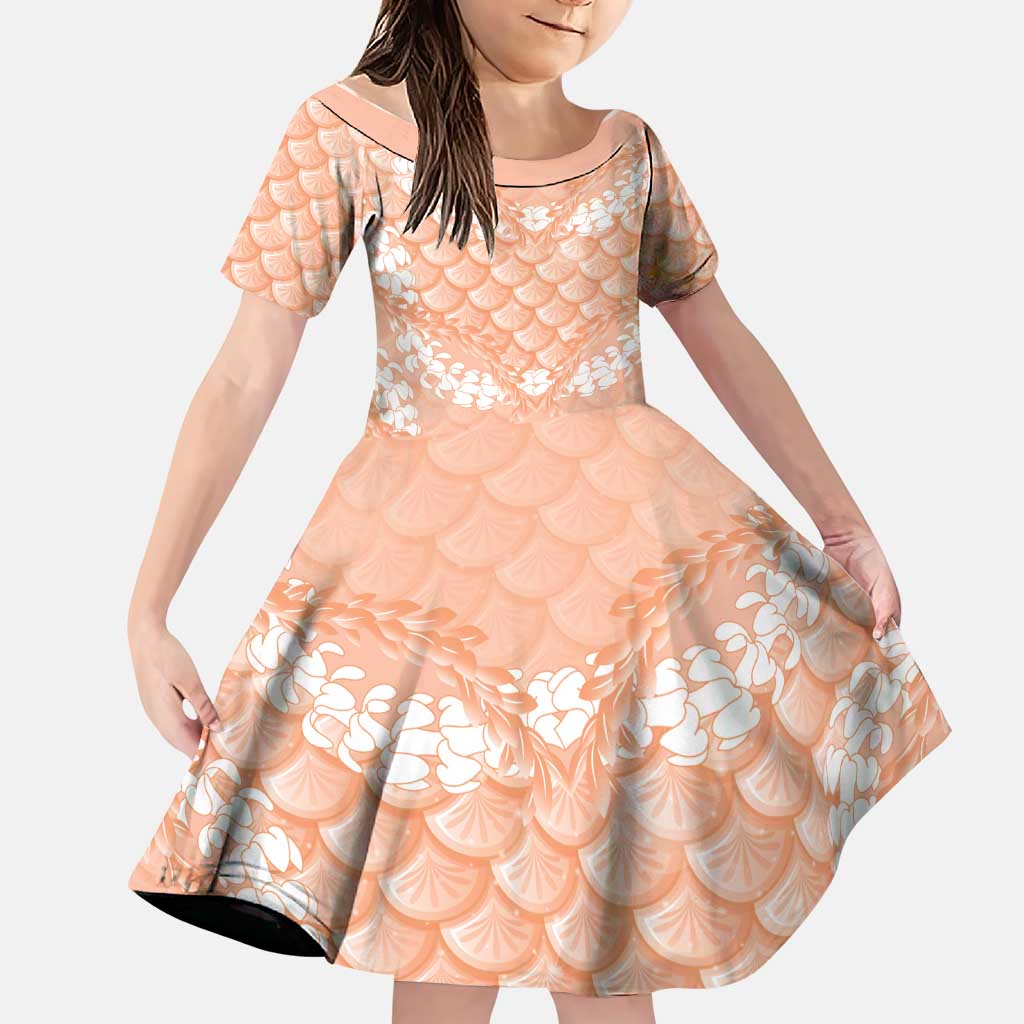 Apricot Mermaid Puakenikeni Maile Lei Family Matching Off Shoulder Maxi Dress and Hawaiian Shirt