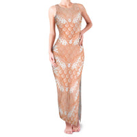 Apricot Mermaid Puakenikeni Maile Lei Family Matching Tank Maxi Dress and Hawaiian Shirt