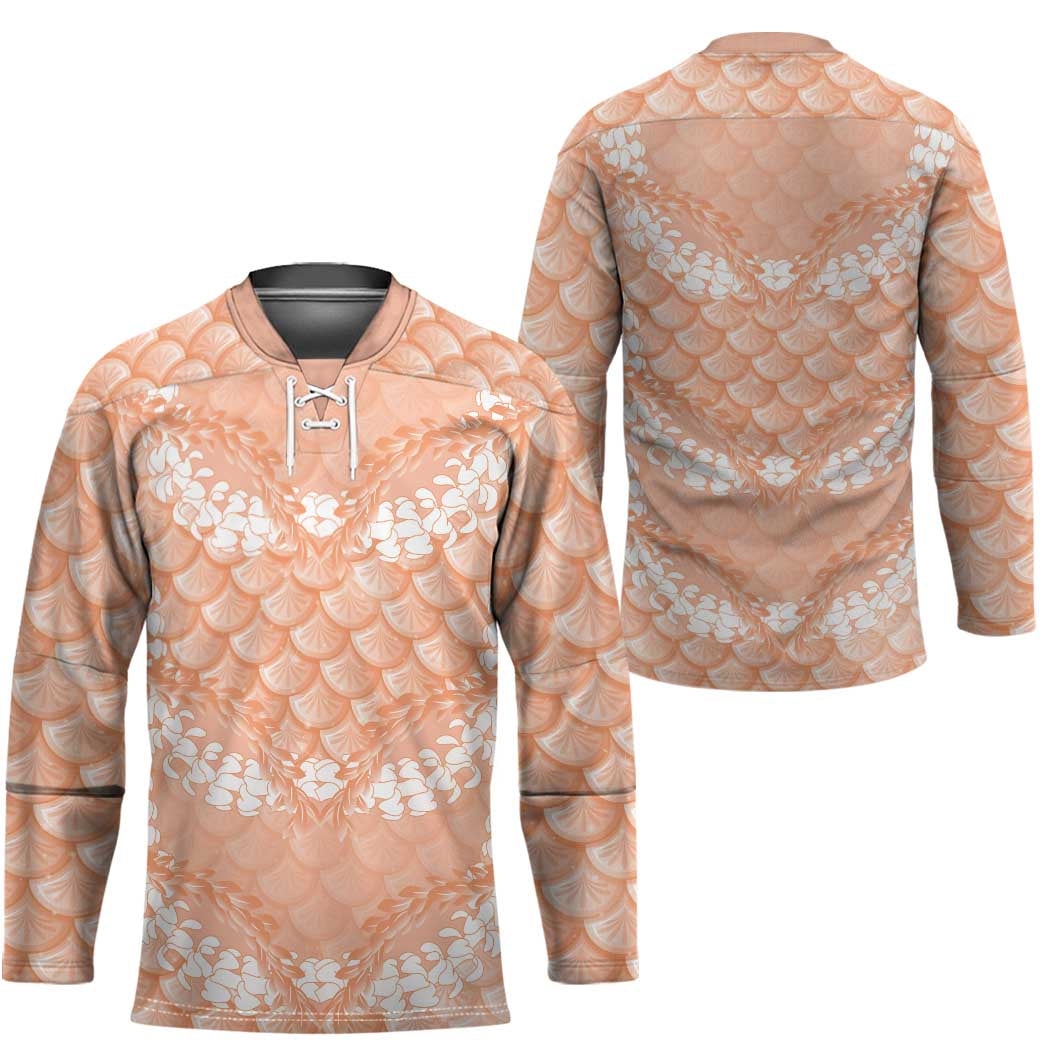 Apricot Mermaid Puakenikeni Maile Lei Hockey Jersey LT01 - Polynesian Pride