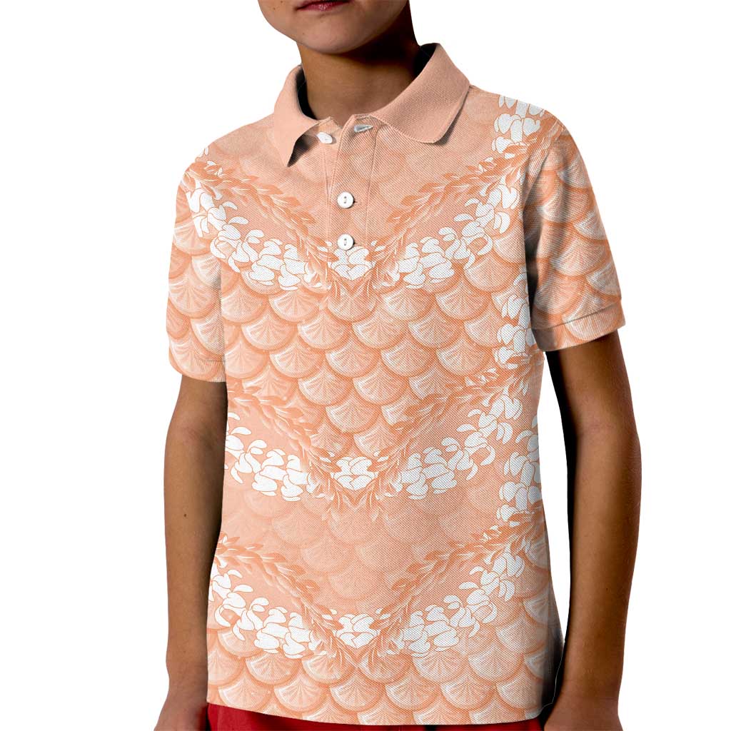 Apricot Mermaid Puakenikeni Maile Lei Kid Polo Shirt LT01 Kid Apricot - Polynesian Pride