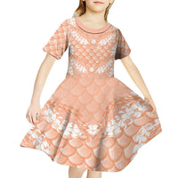 Apricot Mermaid Puakenikeni Maile Lei Kid Short Sleeve Dress LT01 - Polynesian Pride
