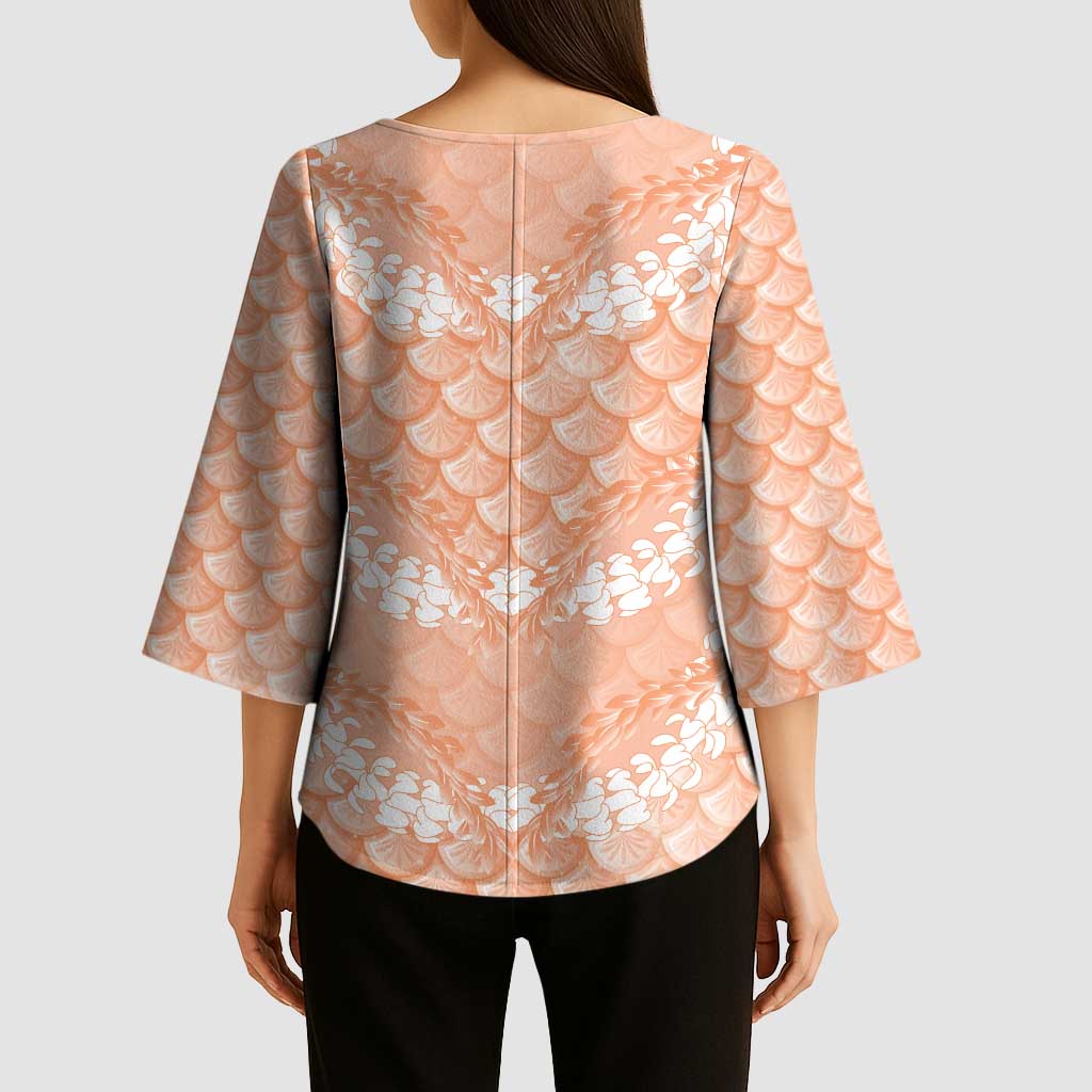Apricot Mermaid Puakenikeni Maile Lei Kimono Sleeve Blouse LT01 - Polynesian Pride
