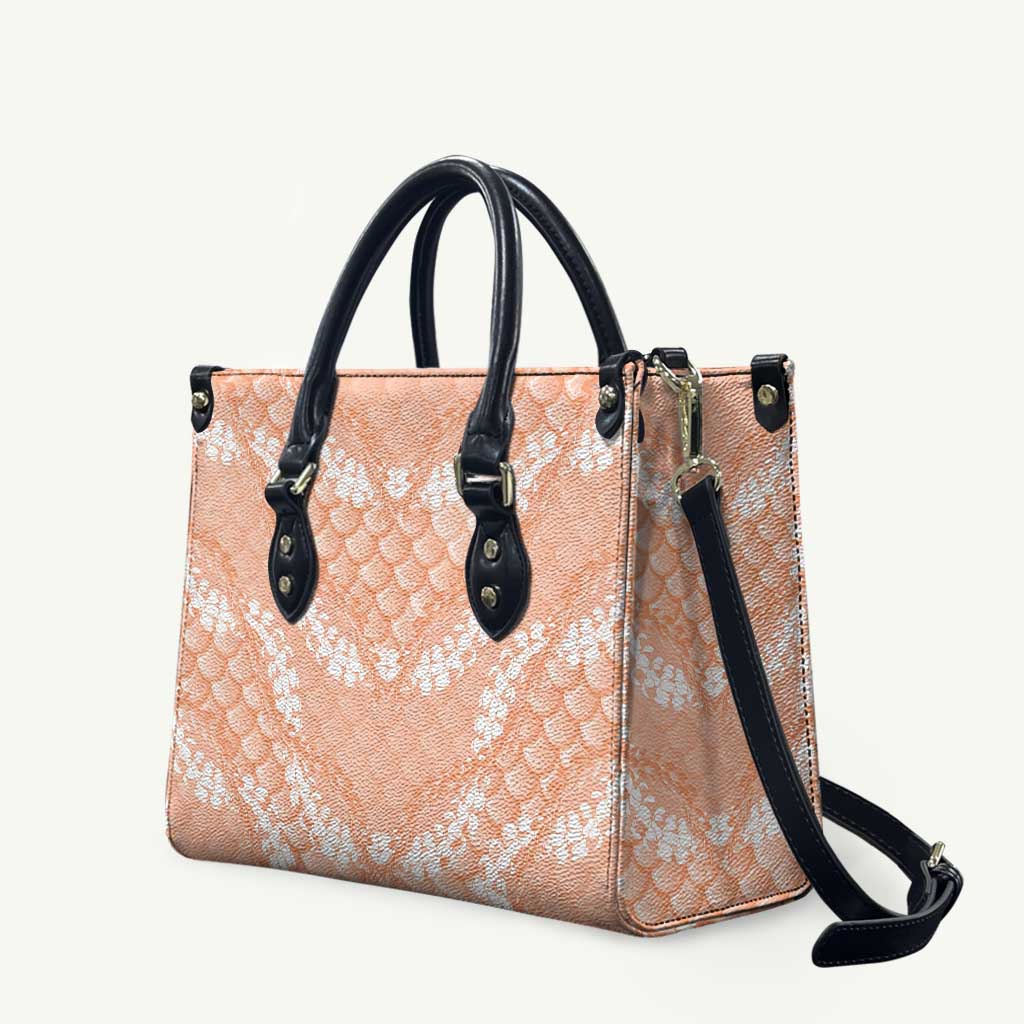 Apricot Mermaid Puakenikeni Maile Lei Leather Bag LT01 Apricot - Polynesian Pride