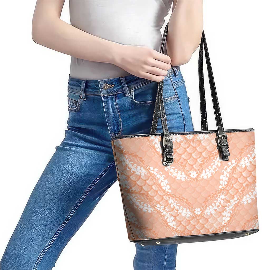 Apricot Mermaid Puakenikeni Maile Lei Leather Tote Bag LT01 - Polynesian Pride
