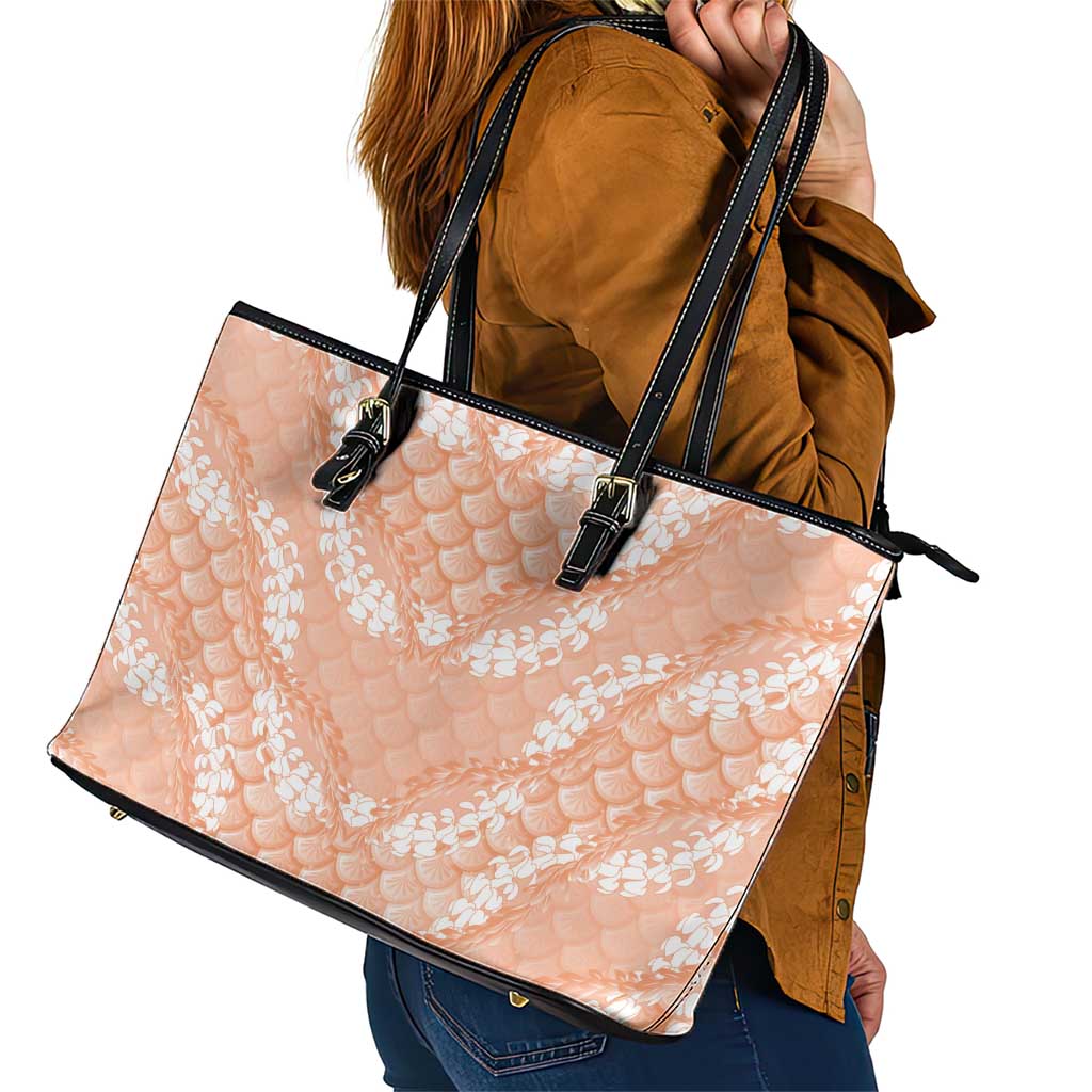 Apricot Mermaid Puakenikeni Maile Lei Leather Tote Bag LT01 - Polynesian Pride