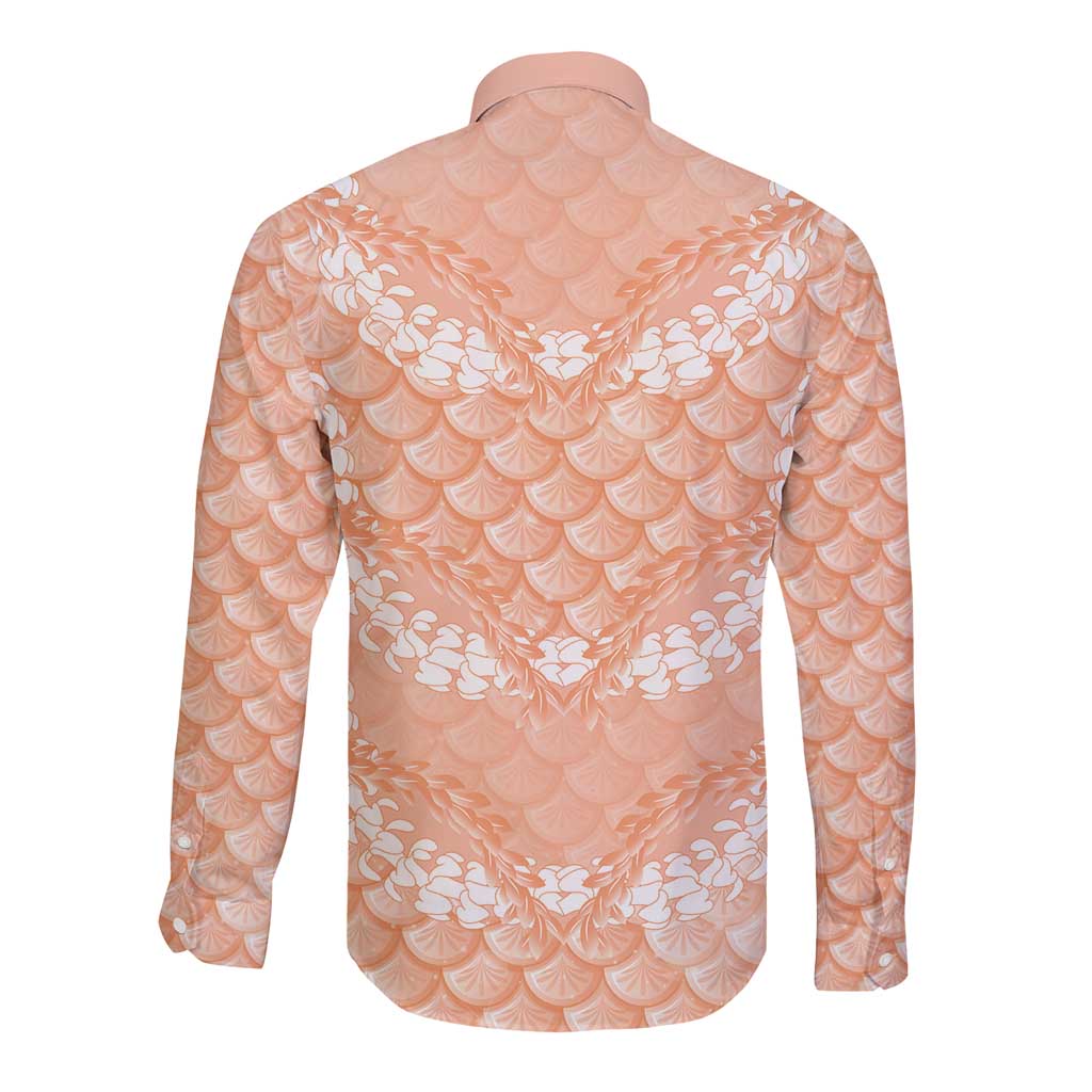 Apricot Mermaid Puakenikeni Maile Lei Long Sleeve Button Shirt LT01 - Polynesian Pride