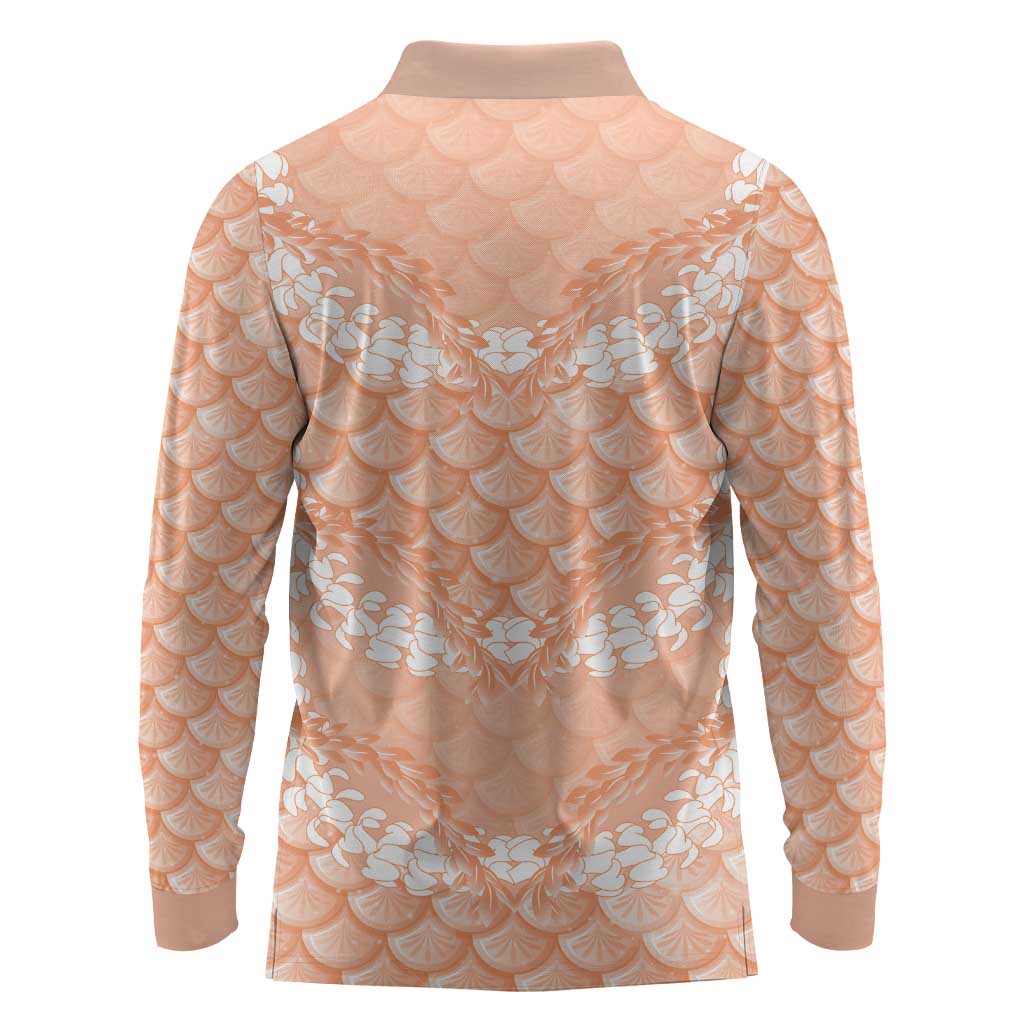 Apricot Mermaid Puakenikeni Maile Lei Long Sleeve Polo Shirt LT01 - Polynesian Pride