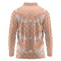 Apricot Mermaid Puakenikeni Maile Lei Long Sleeve Polo Shirt LT01 - Polynesian Pride