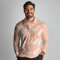 Apricot Mermaid Puakenikeni Maile Lei Long Sleeve Polo Shirt LT01 - Polynesian Pride