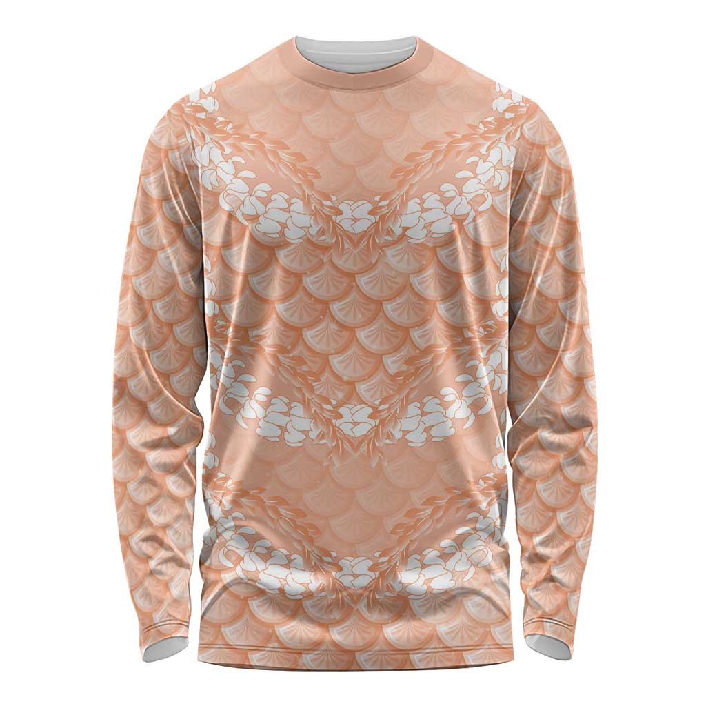 Apricot Mermaid Puakenikeni Maile Lei Long Sleeve Shirt LT01 Unisex Apricot - Polynesian Pride