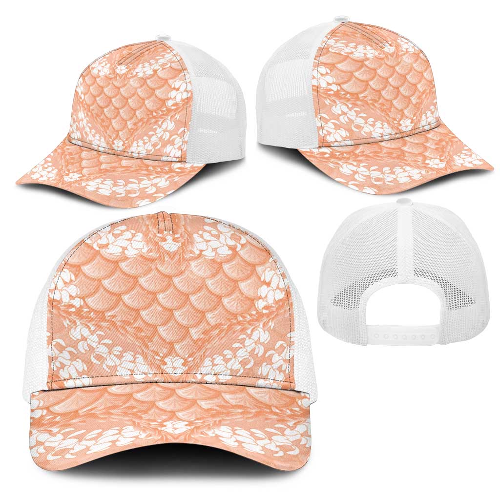 Apricot Mermaid Puakenikeni Maile Lei Mesh Trucker Cap LT01 - Polynesian Pride