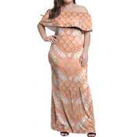 Apricot Mermaid Puakenikeni Maile Lei Off Shoulder Maxi Dress LT01 Women Apricot - Polynesian Pride