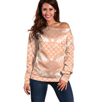 Apricot Mermaid Puakenikeni Maile Lei Off Shoulder Sweater LT01 Women Apricot - Polynesian Pride
