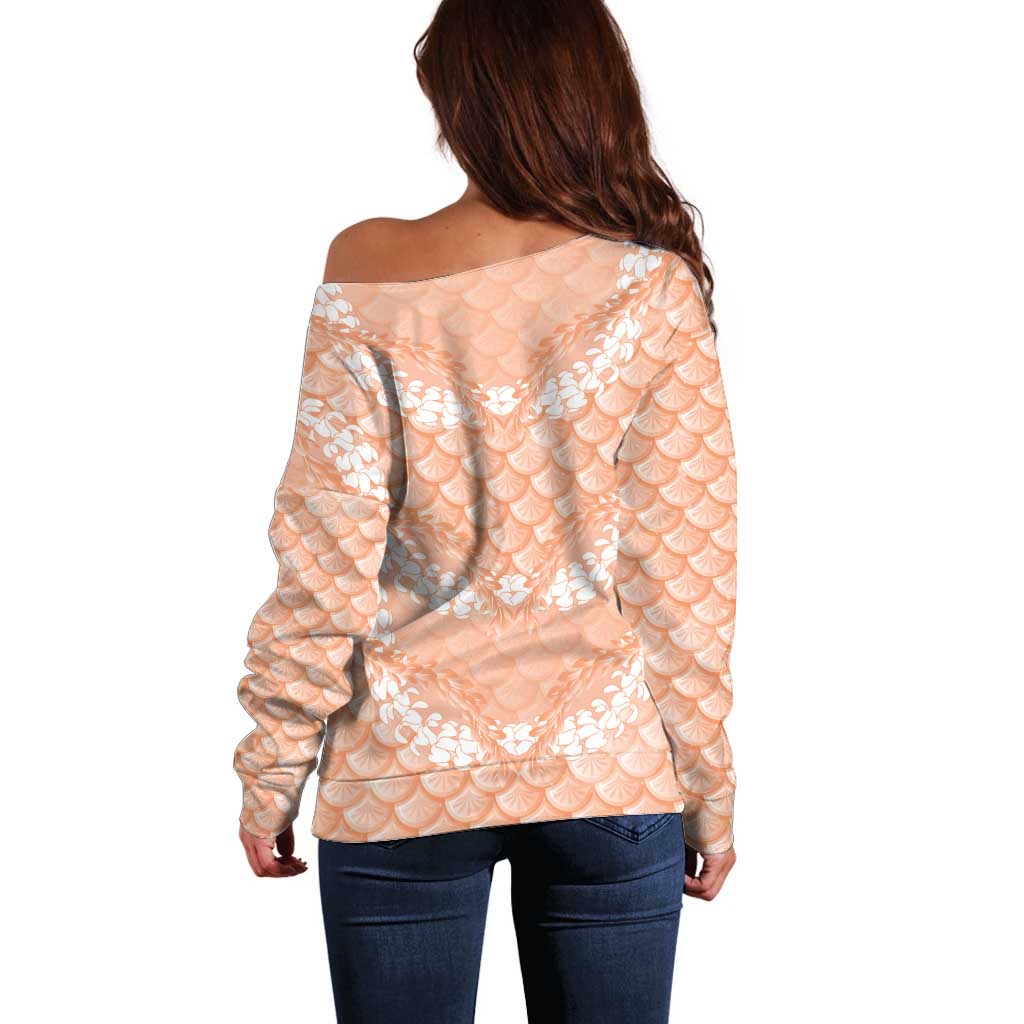 Apricot Mermaid Puakenikeni Maile Lei Off Shoulder Sweater LT01 - Polynesian Pride