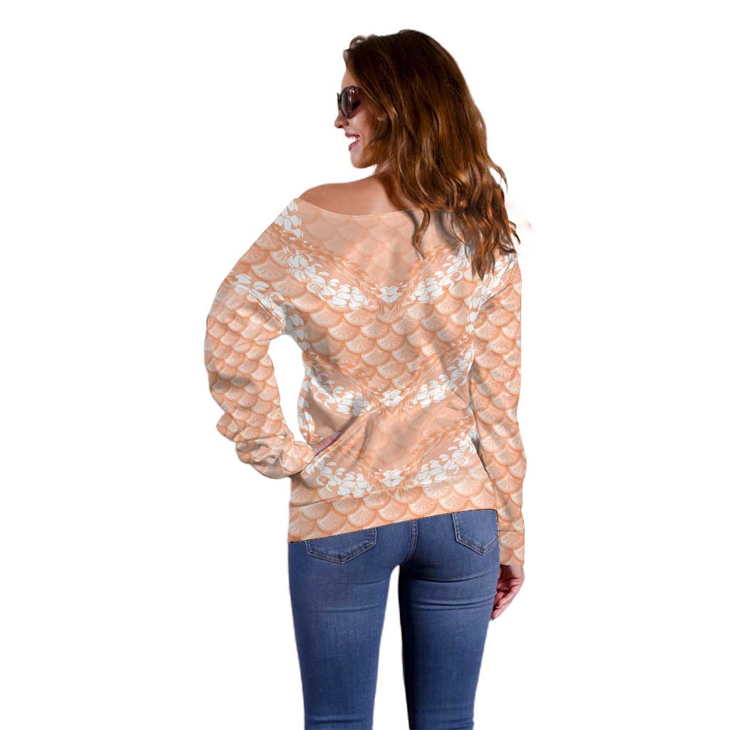 Apricot Mermaid Puakenikeni Maile Lei Off Shoulder Sweater LT01 - Polynesian Pride