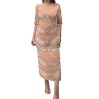 Apricot Mermaid Puakenikeni Maile Lei Puletasi LT01 Long Dress Apricot - Polynesian Pride