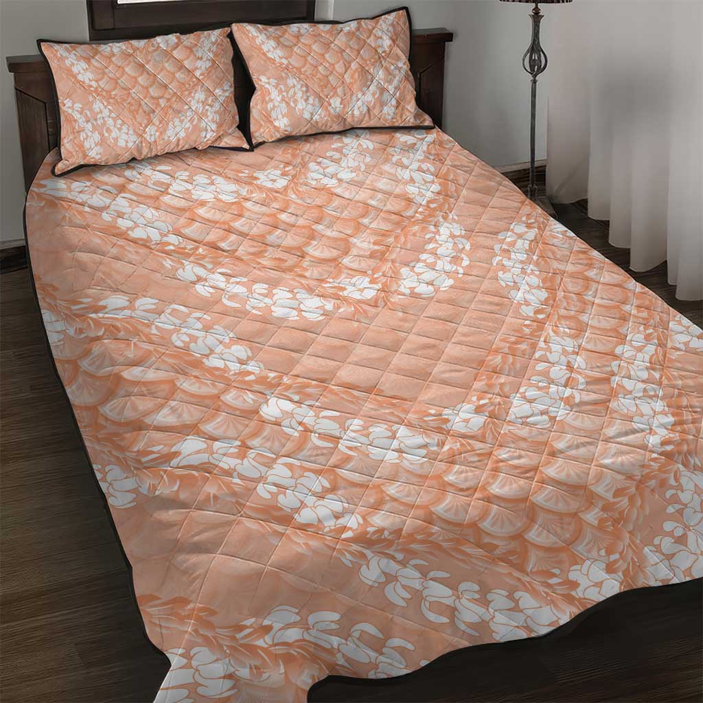 Apricot Mermaid Puakenikeni Maile Lei Quilt Bed Set LT01 Apricot - Polynesian Pride