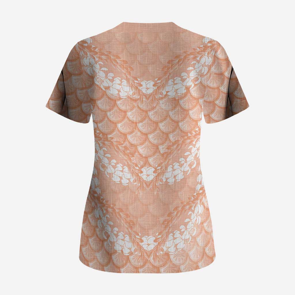 Apricot Mermaid Puakenikeni Maile Lei Scrub Top LT01 - Polynesian Pride