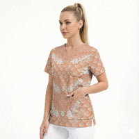 Apricot Mermaid Puakenikeni Maile Lei Scrub Top LT01 - Polynesian Pride
