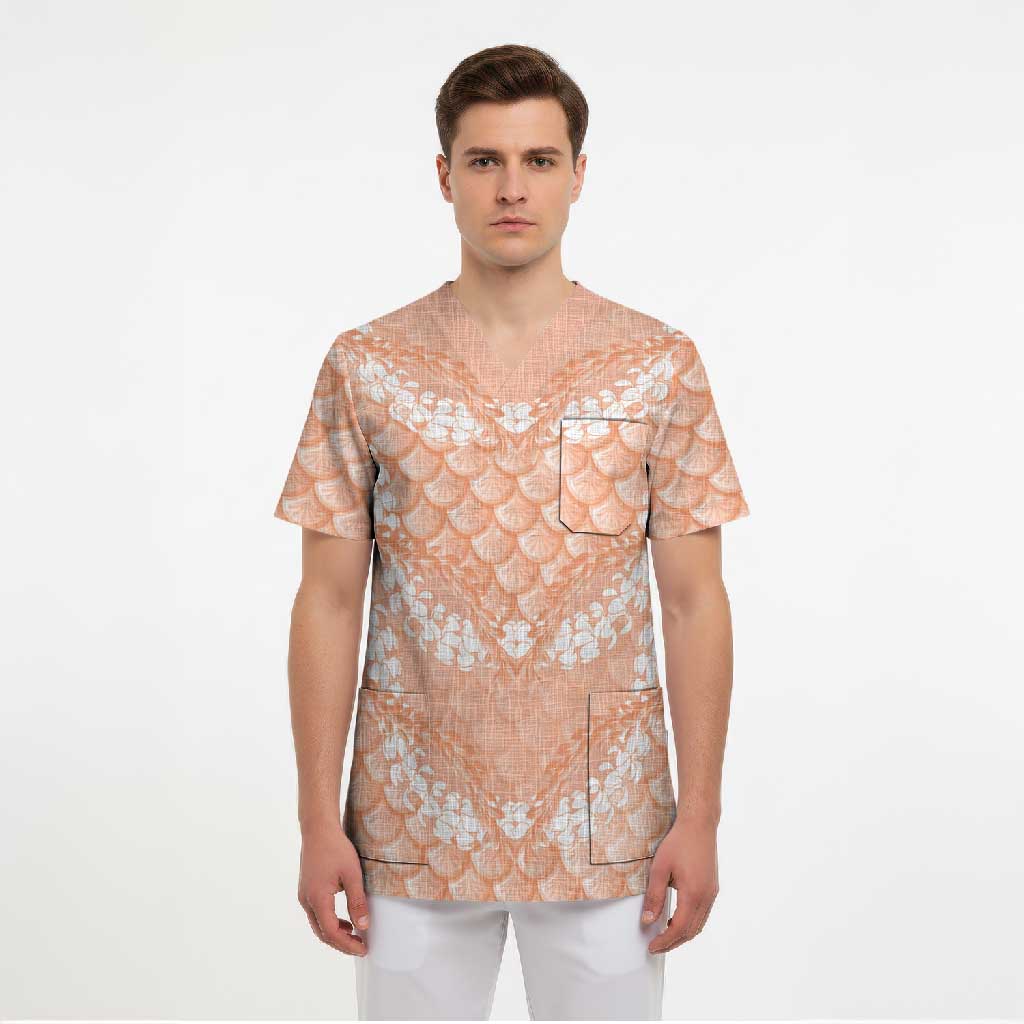 Apricot Mermaid Puakenikeni Maile Lei Scrub Top LT01 - Polynesian Pride