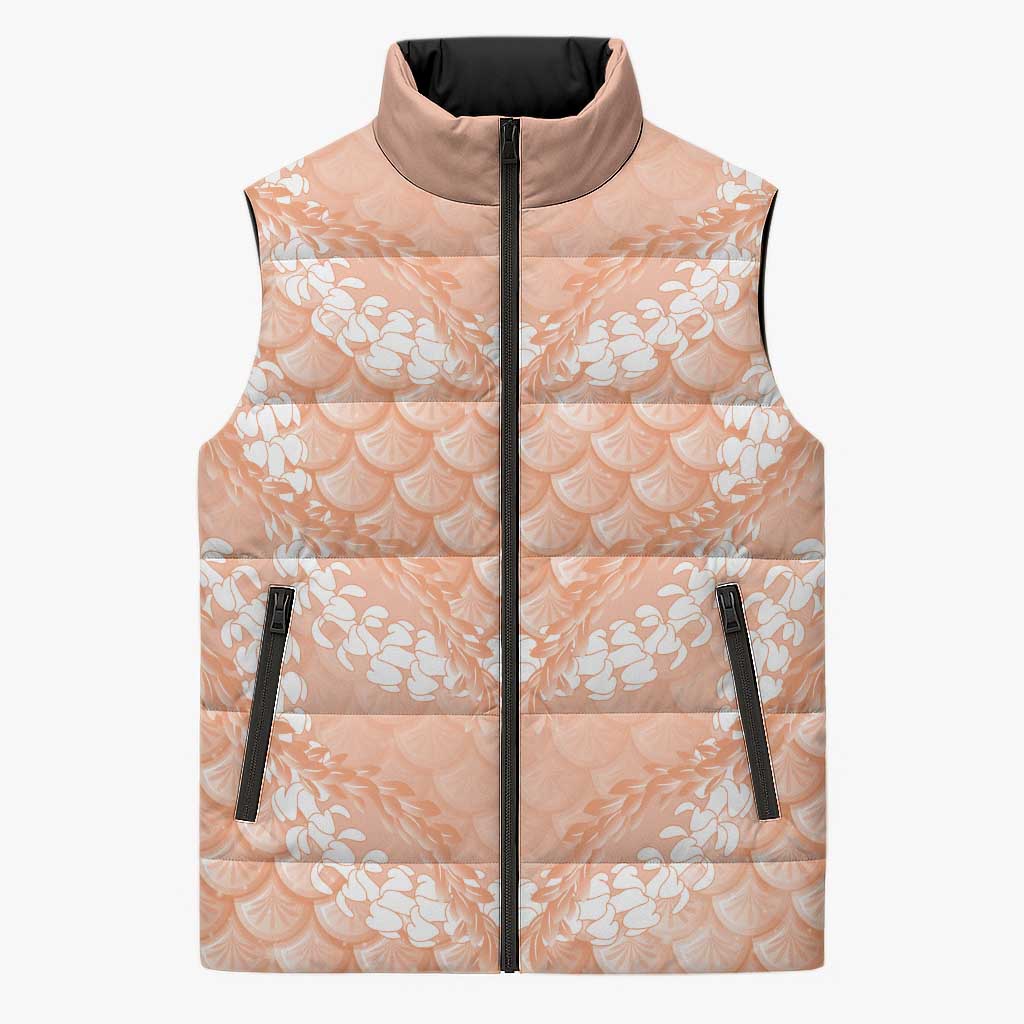 Apricot Mermaid Puakenikeni Maile Lei Sleeveless Puffer Jacket LT01 Unisex Apricot - Polynesian Pride