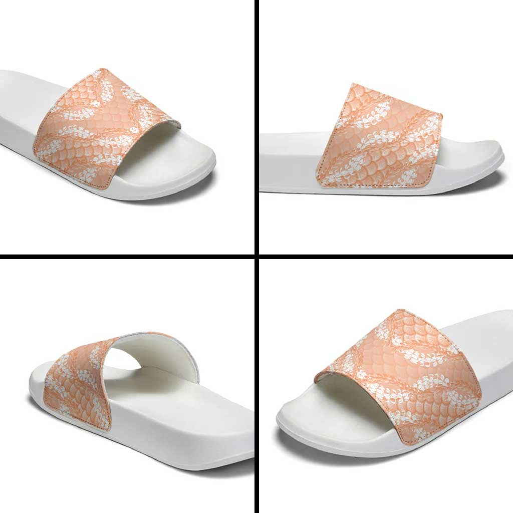 Apricot Mermaid Puakenikeni Maile Lei Slide Sandals LT01 - Polynesian Pride