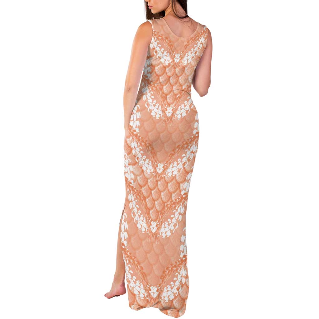 Apricot Mermaid Puakenikeni Maile Lei Tank Maxi Dress LT01 - Polynesian Pride