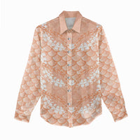 Apricot Mermaid Puakenikeni Maile Lei Women Casual Shirt