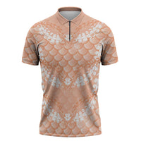 Apricot Mermaid Puakenikeni Maile Lei Zipper Polo Shirt LT01 Apricot - Polynesian Pride