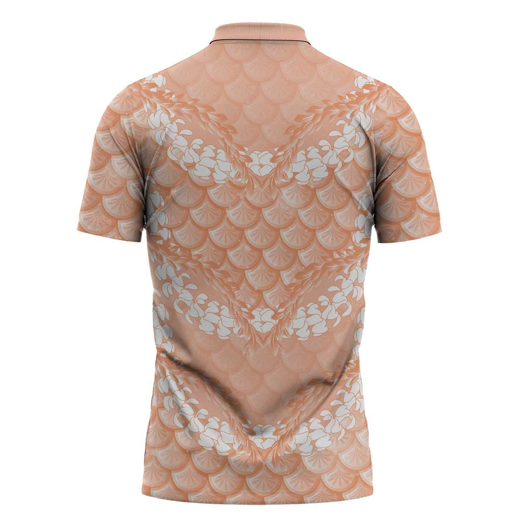 Apricot Mermaid Puakenikeni Maile Lei Zipper Polo Shirt LT01 - Polynesian Pride