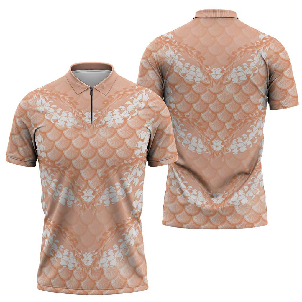Apricot Mermaid Puakenikeni Maile Lei Zipper Polo Shirt LT01 - Polynesian Pride