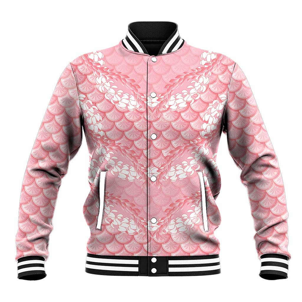 Soft Pink Mermaid Puakenikeni Maile Lei Baseball Jacket LT01 Unisex Pink - Polynesian Pride