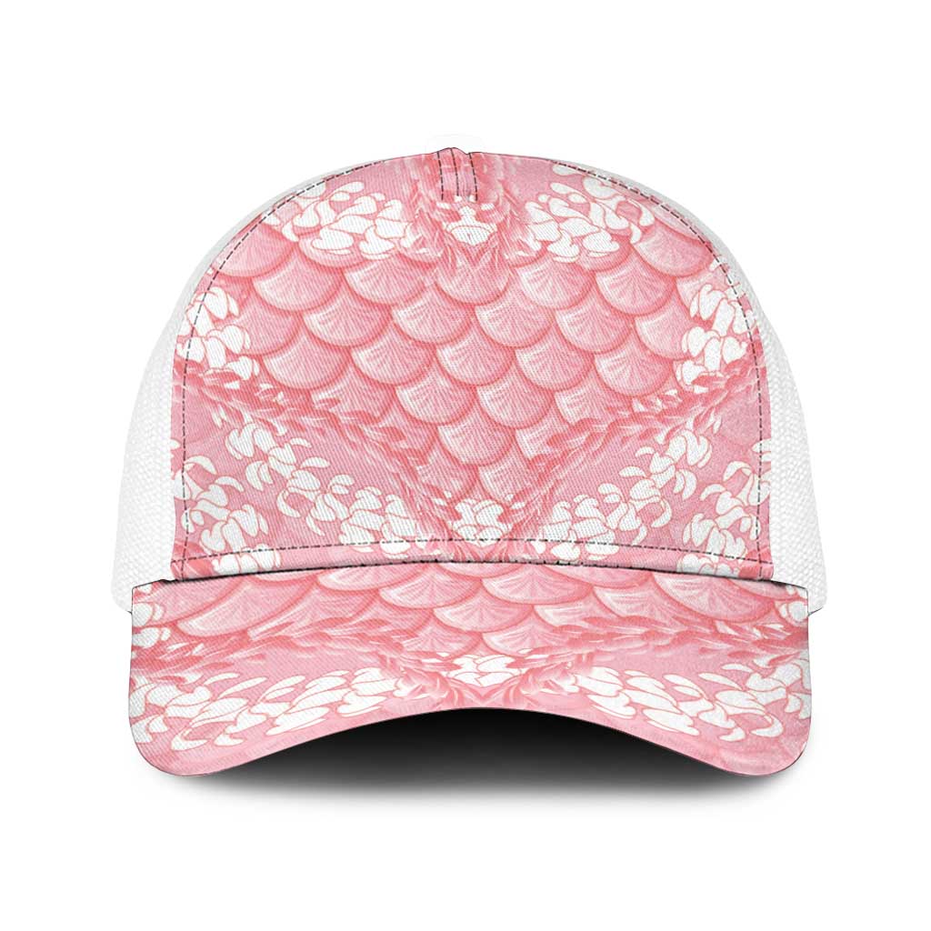 Soft Pink Mermaid Puakenikeni Maile Lei Baseball Net Cap LT01 One Size White Pink - Polynesian Pride