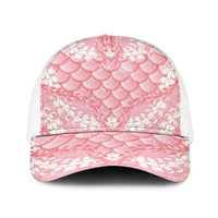 Soft Pink Mermaid Puakenikeni Maile Lei Baseball Net Cap LT01 One Size White Pink - Polynesian Pride