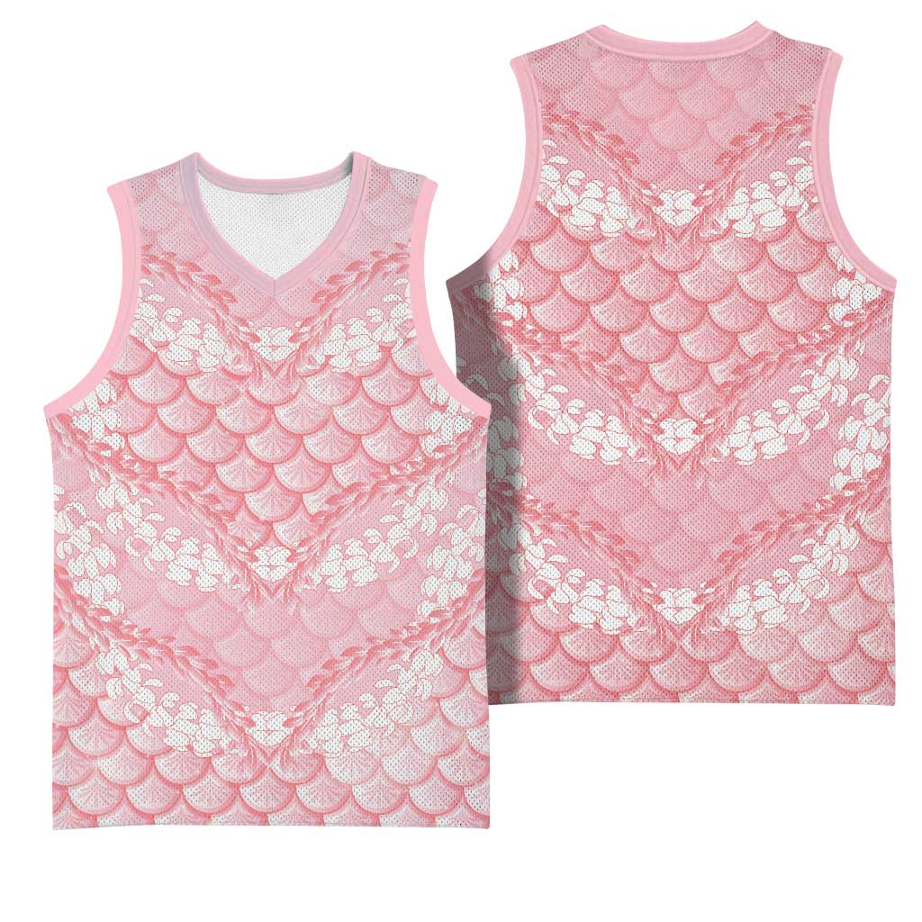 Soft Pink Mermaid Puakenikeni Maile Lei Basketball Jersey LT01 - Polynesian Pride