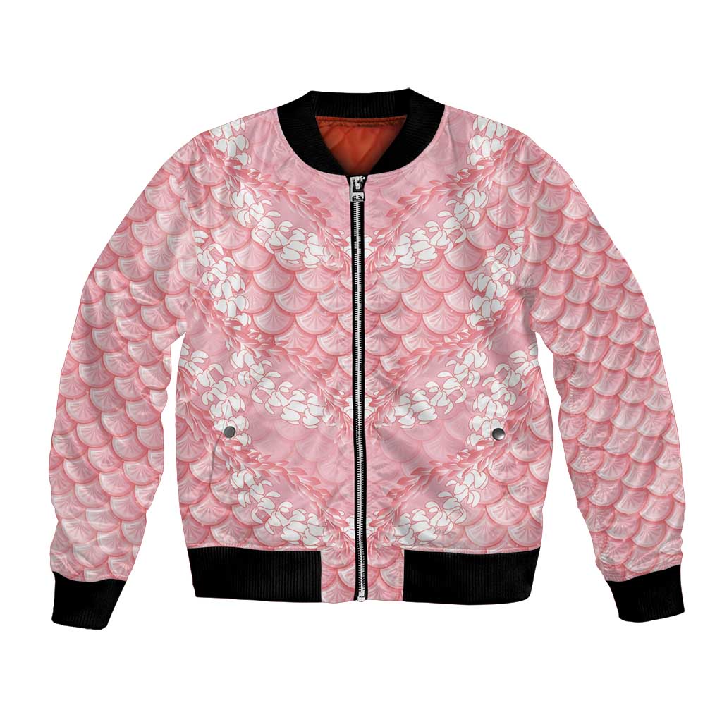 Soft Pink Mermaid Puakenikeni Maile Lei Bomber Jacket LT01 Unisex Pink - Polynesian Pride