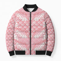 Soft Pink Mermaid Puakenikeni Maile Lei Bomber Puffer Jacket LT01 Unisex Pink - Polynesian Pride