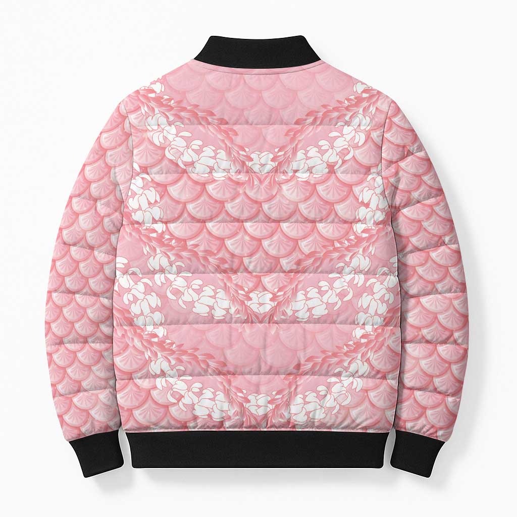 Soft Pink Mermaid Puakenikeni Maile Lei Bomber Puffer Jacket LT01 - Polynesian Pride