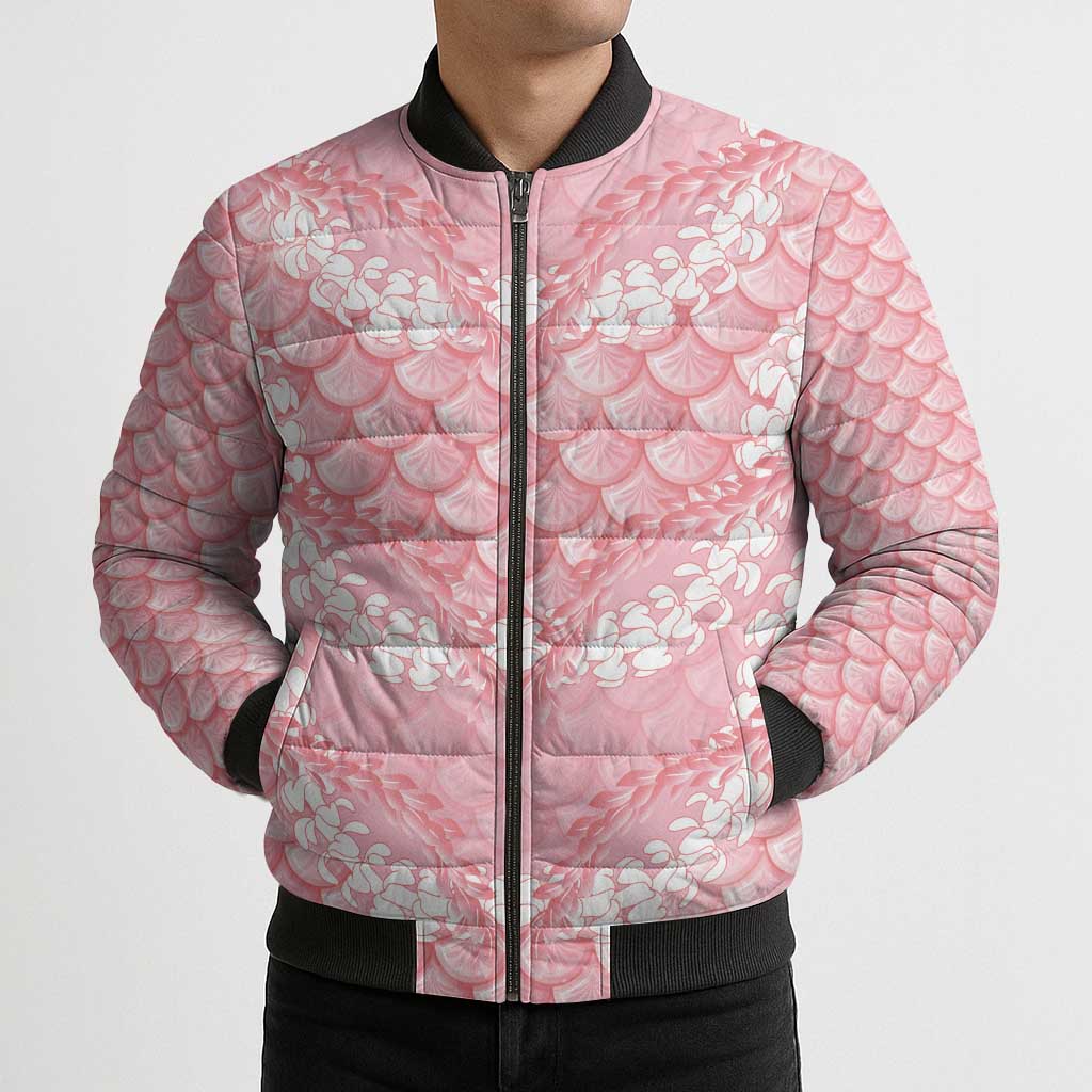 Soft Pink Mermaid Puakenikeni Maile Lei Bomber Puffer Jacket LT01 - Polynesian Pride